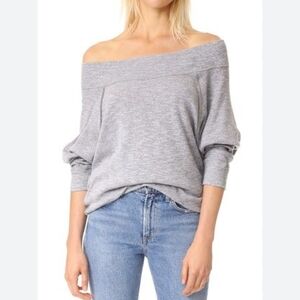 We The Free People Palisades Off The Shoulder Baggy Top In Heather Grey 